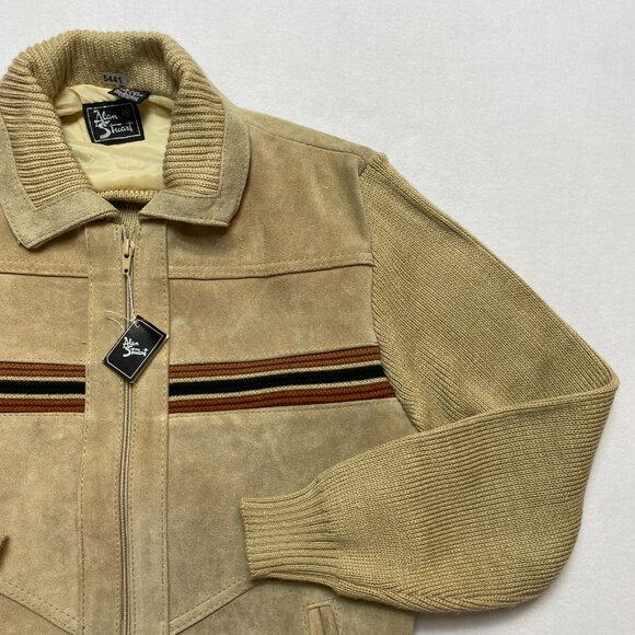 Vintage Alan Stuart  Cowhide Jacket Mens S Tan Bomber Suede Full Zip NWD - Picture 3 of 14